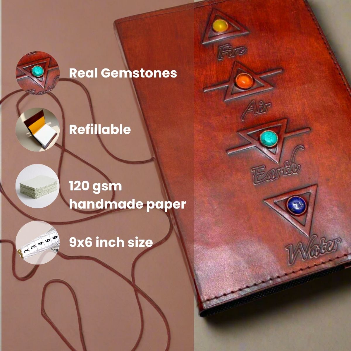 Rustic leather journal with natural stones – a meaningful gift for meditation, journaling, and inner clarity