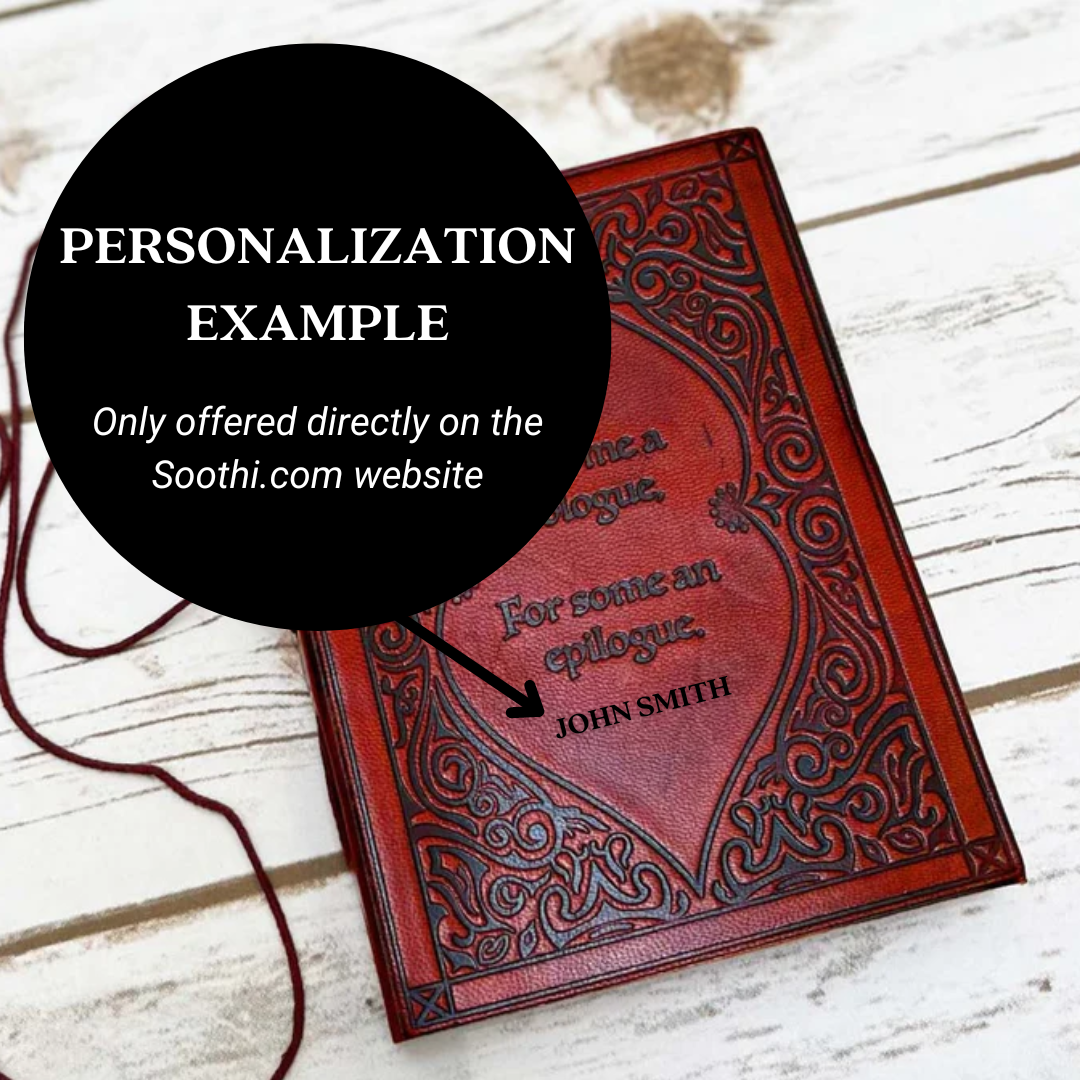 Handmade leather journal by Soothi engraved with uplifting quote – ideal for gratitude journaling, personal growth, and beautiful writings