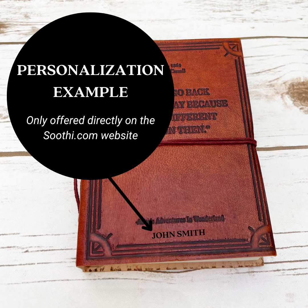Earth-toned leather journal featuring embossed life quote – thoughtful companion for journaling and sketching on the go