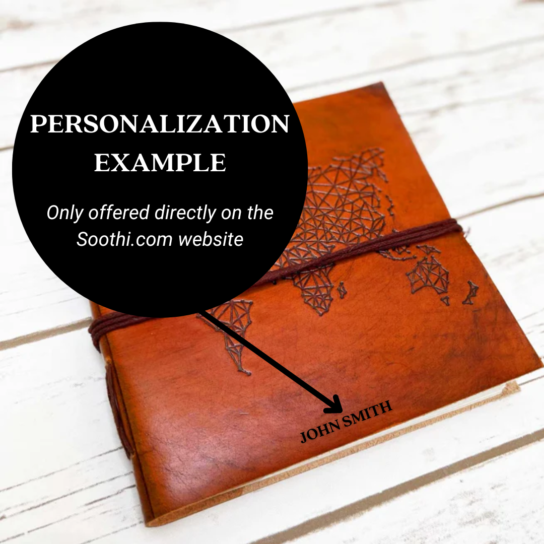 Adventure-ready leather journal – world map embossing for documenting memories from every corner of the globe