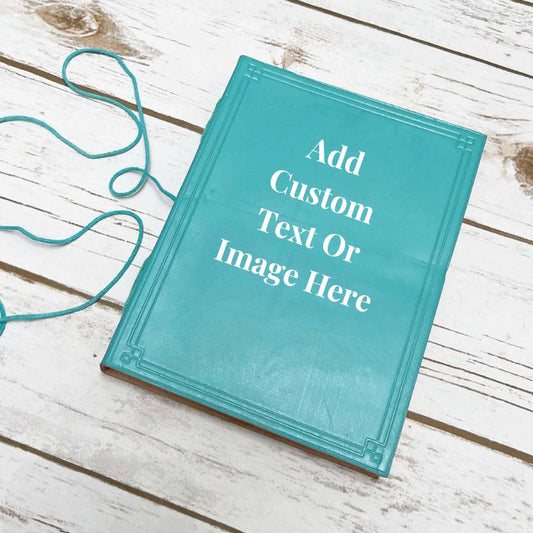 Bespoke leather journal – front cover customization available for logos, symbols, and special messages