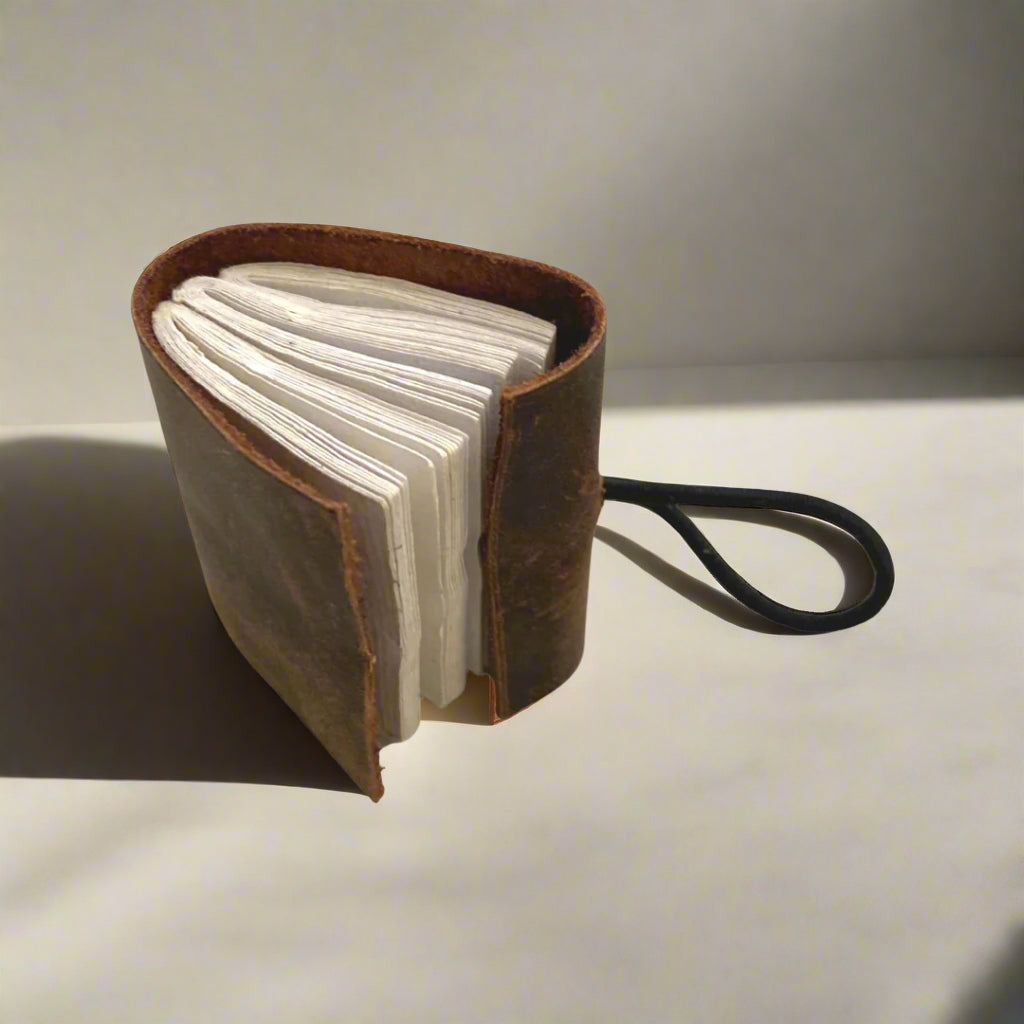 Brown leather mini notepad – rustic and durable notebook for quick notes or travel journaling