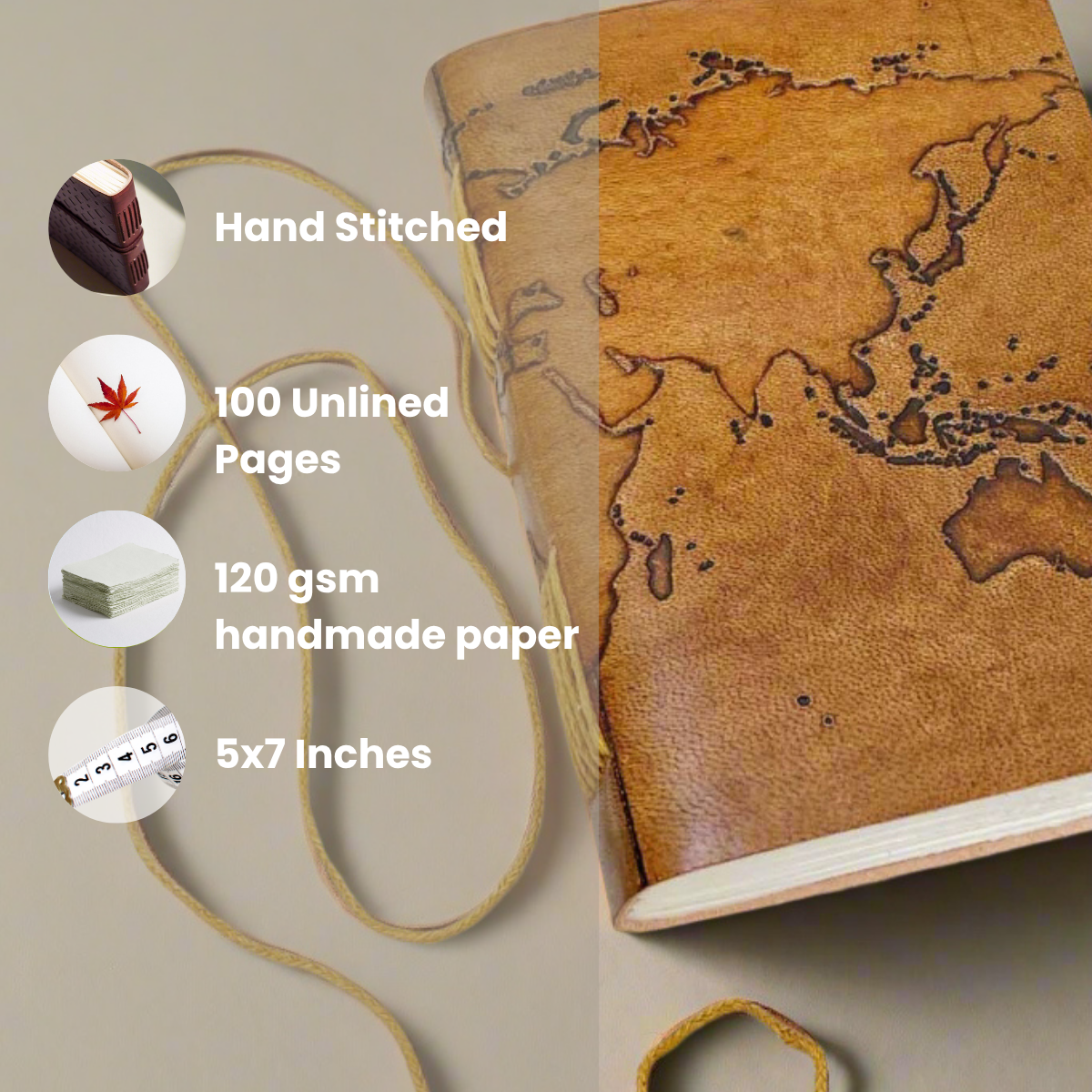 Vintage-style world map leather journal – ideal gift for travelers, writers, and geography lovers
