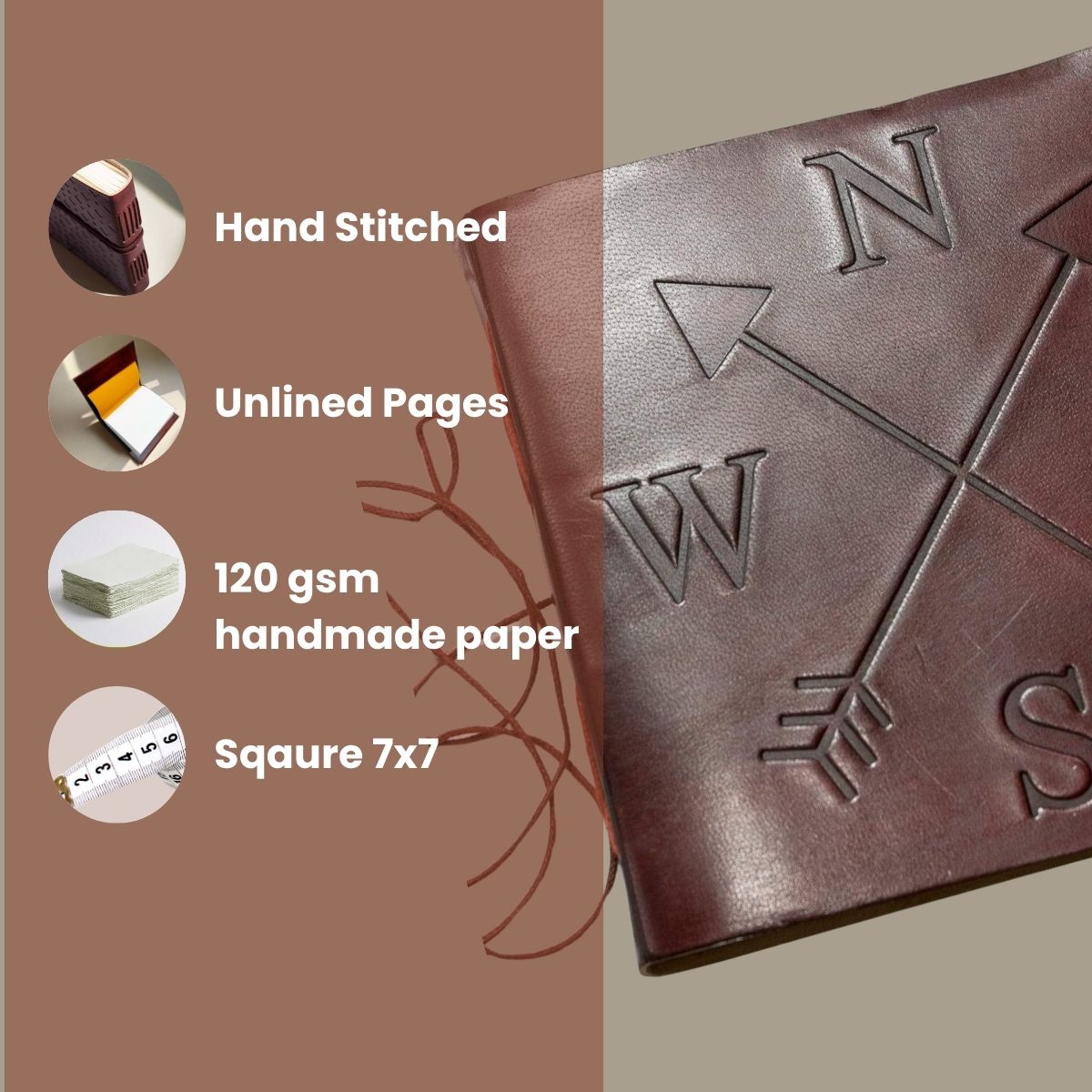 Leather journal embossed with compass – handcrafted travel-inspired journal for adventurers, writers, and seekers of direction