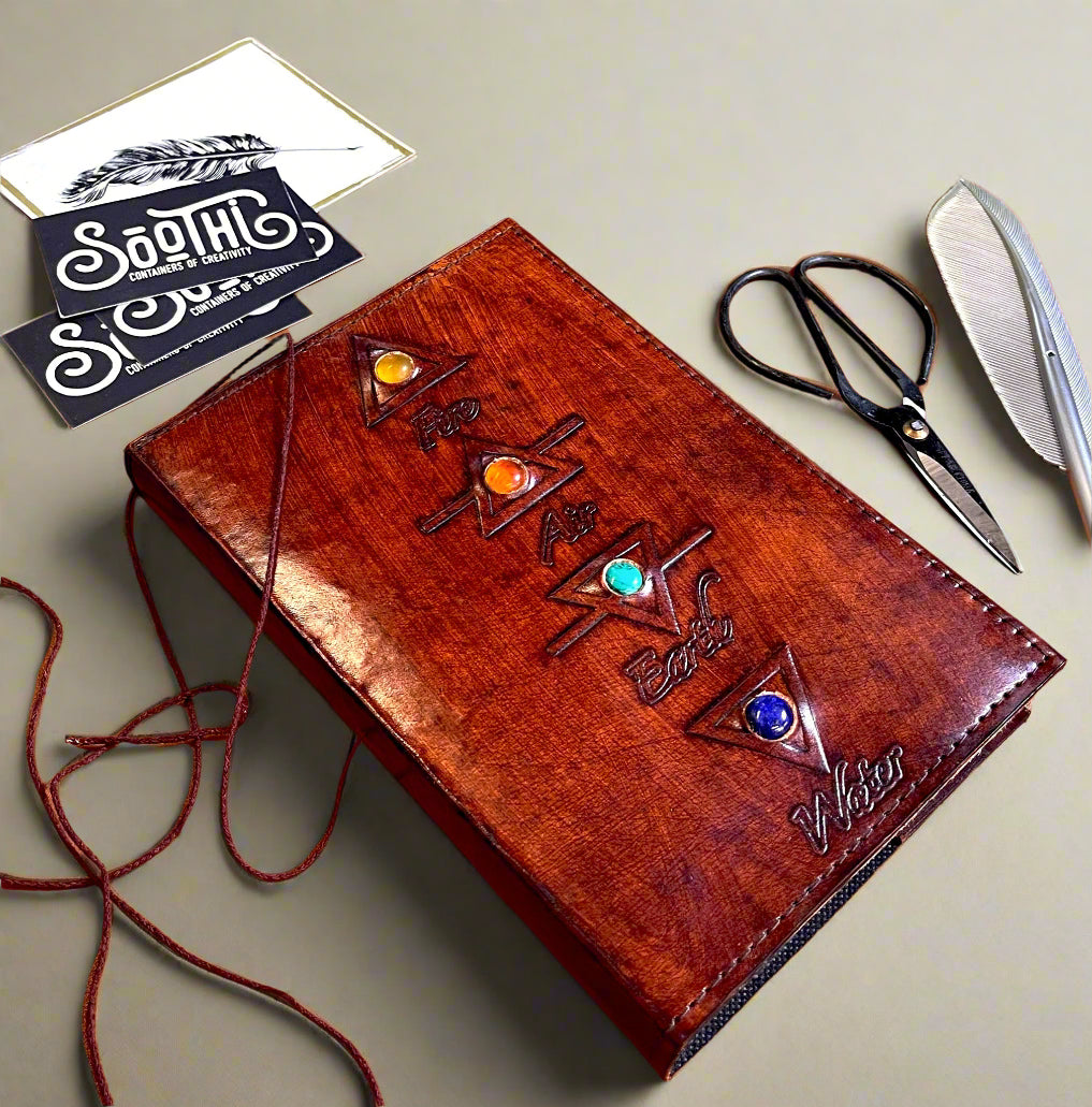 Rustic leather journal with natural stones – a meaningful gift for meditation, journaling, and inner clarity