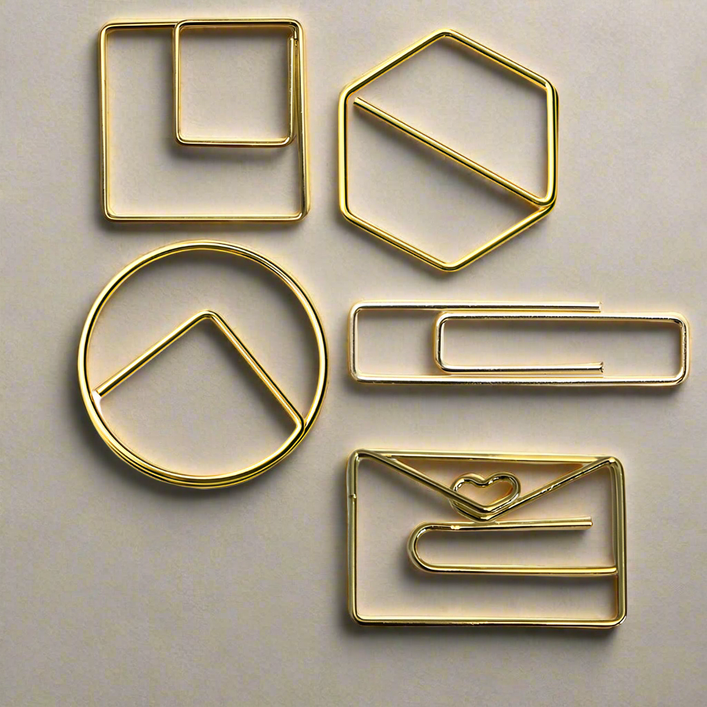 Stylish Gold Paper Clips - Unique Geometric & Decorative Designs (20 PCS)
