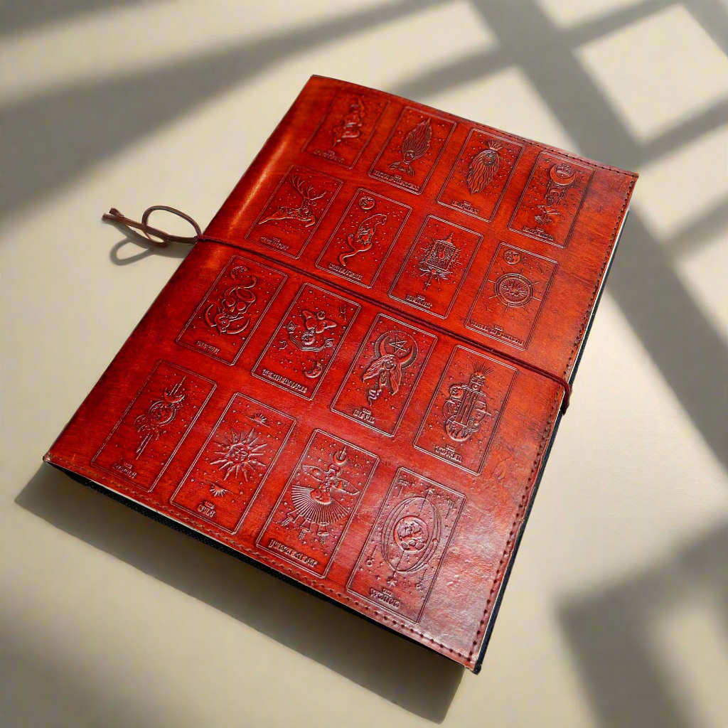 Celestial tarot-themed journal – mystical, handcrafted notebook for spiritual journaling, divination notes, and moon magic