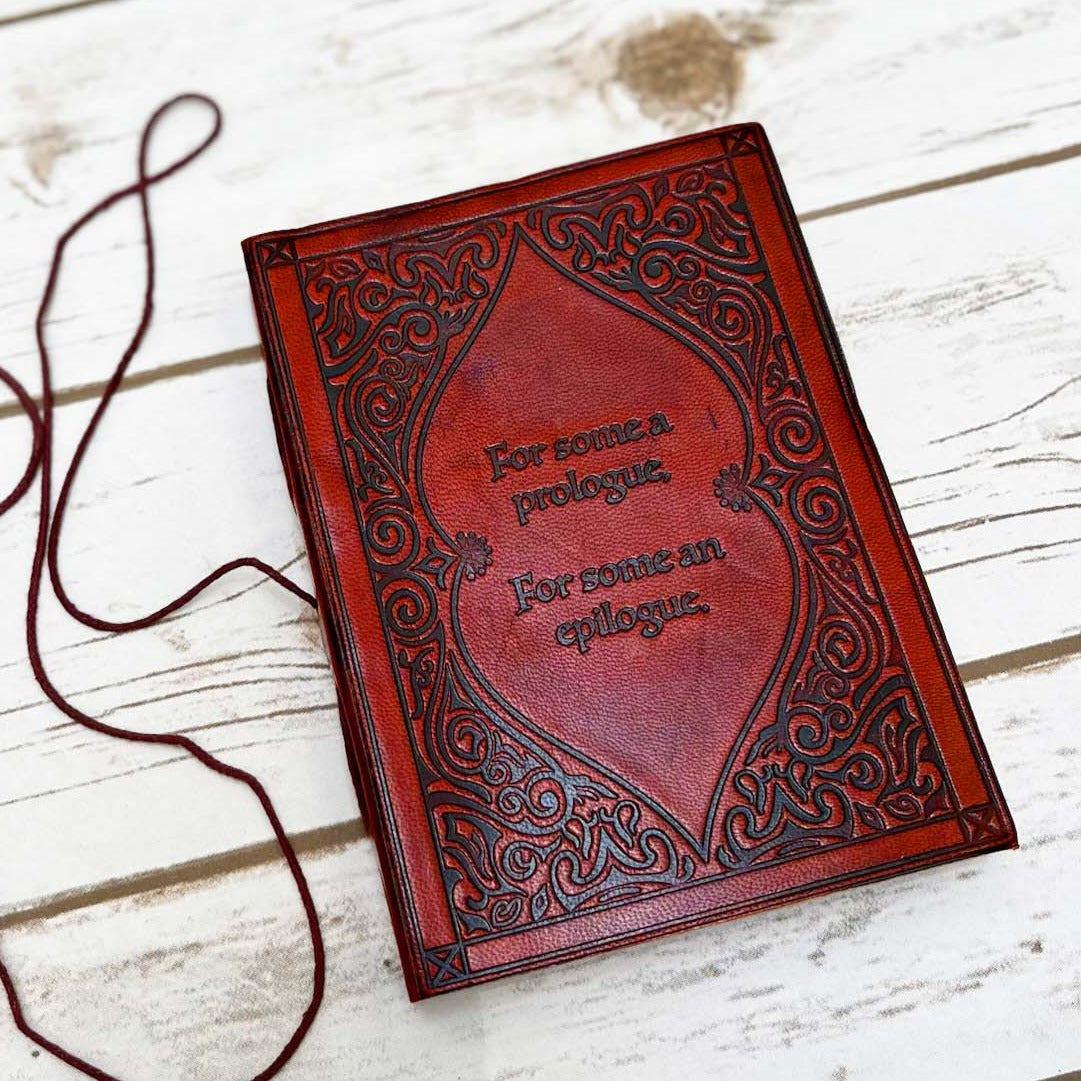 Handmade leather journal by Soothi engraved with uplifting quote – ideal for gratitude journaling, personal growth, and beautiful writings