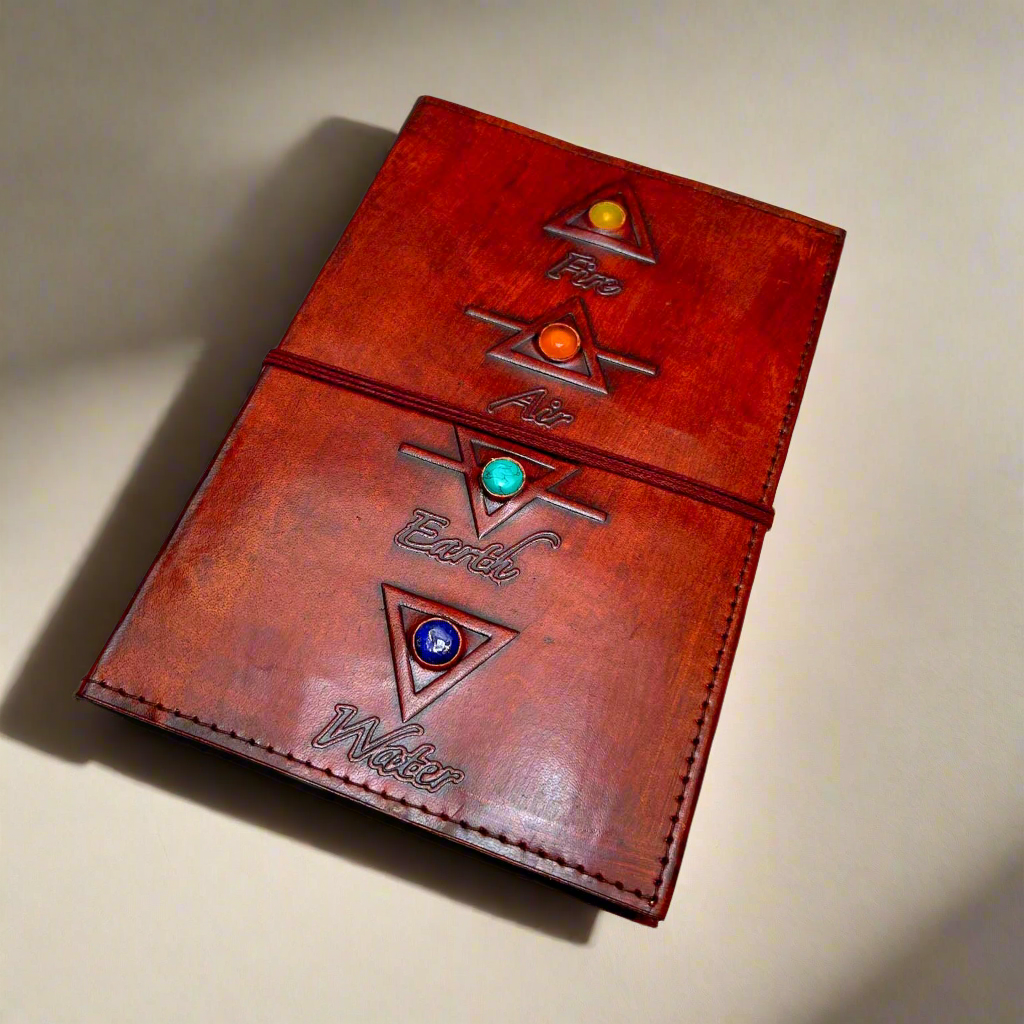 Rustic leather journal with natural stones – a meaningful gift for meditation, journaling, and inner clarity