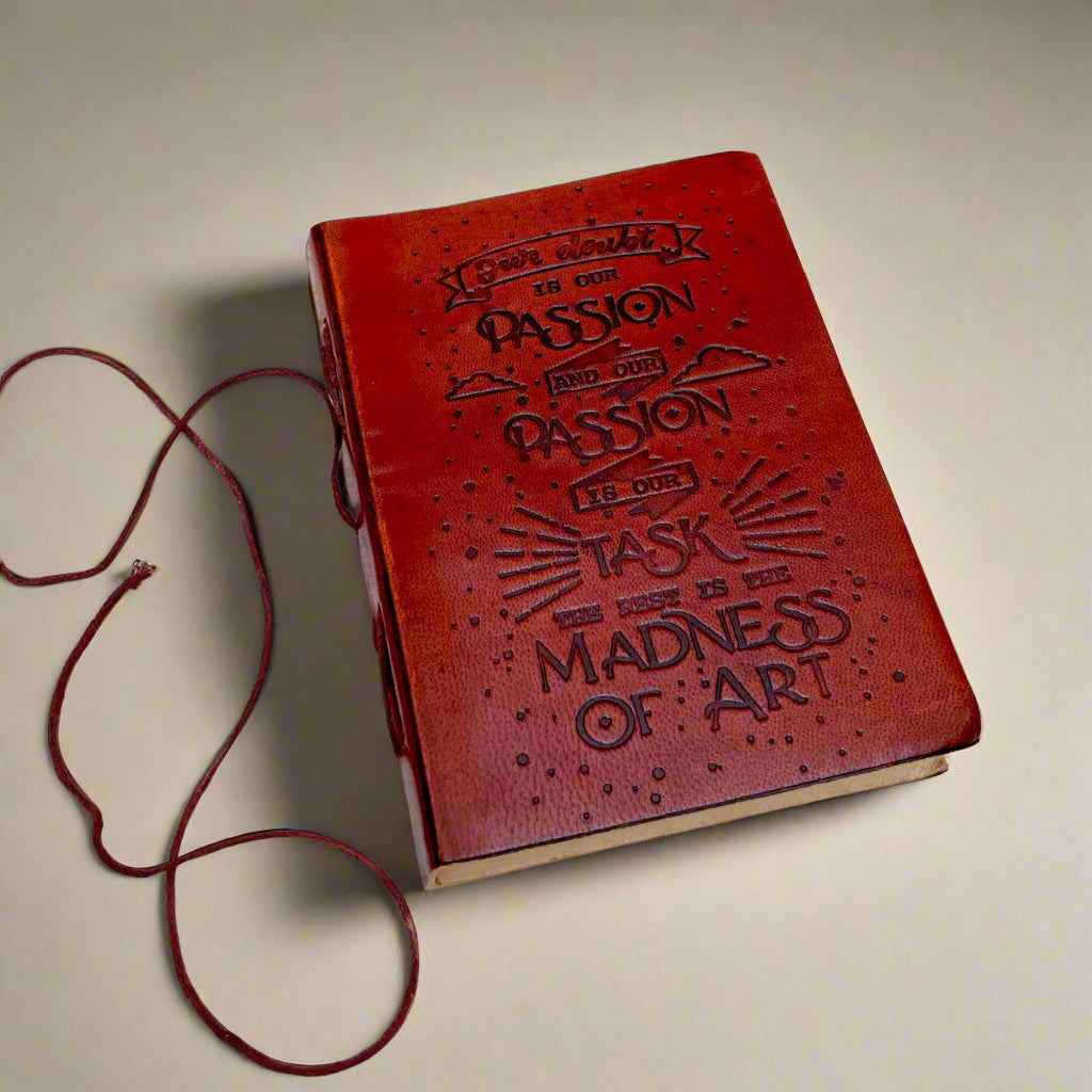 Artisan leather notebook with inspirational quote – perfect for drawing, painting, or daily journaling