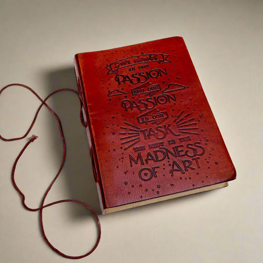 Artisan leather notebook with inspirational quote – perfect for drawing, painting, or daily journaling