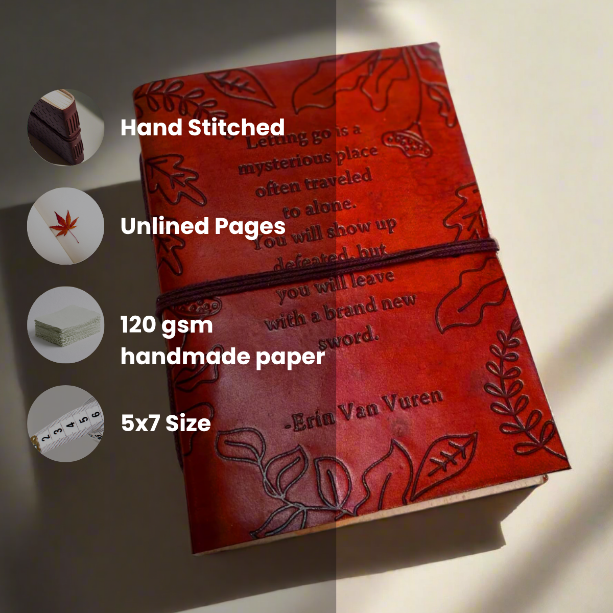 Erin Van Vuren 'Letting Go' Quote Leather Journal - 7x5