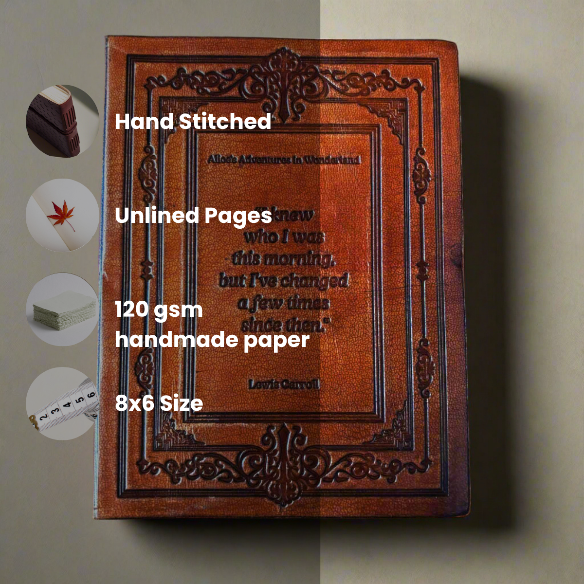 Lewis Carroll Leather Journal - "I Knew Who I Was This Morning" Alice in Wonderland