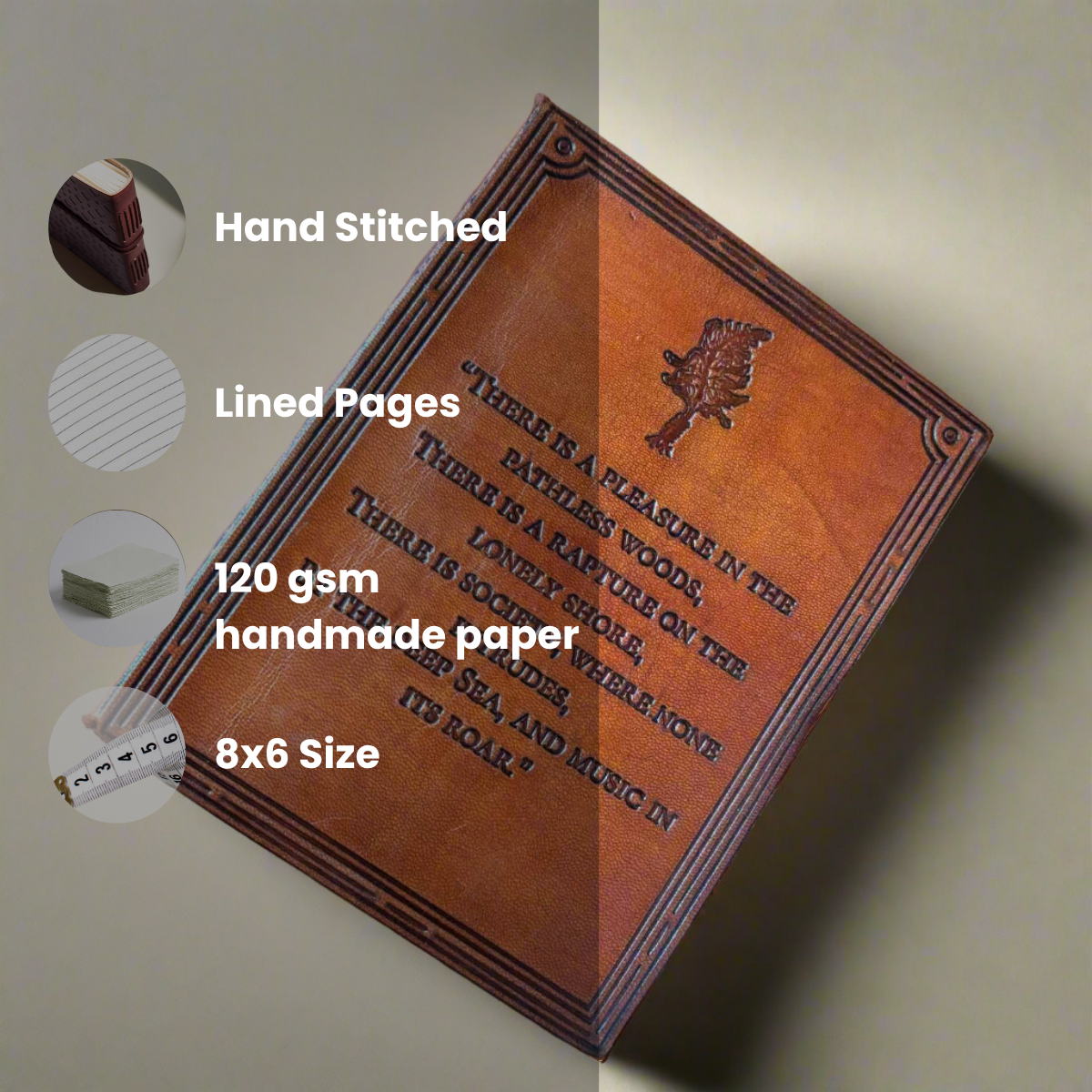 Lord Byron Leather Journal - "Pleasure in the Pathless Woods" Nature Quote