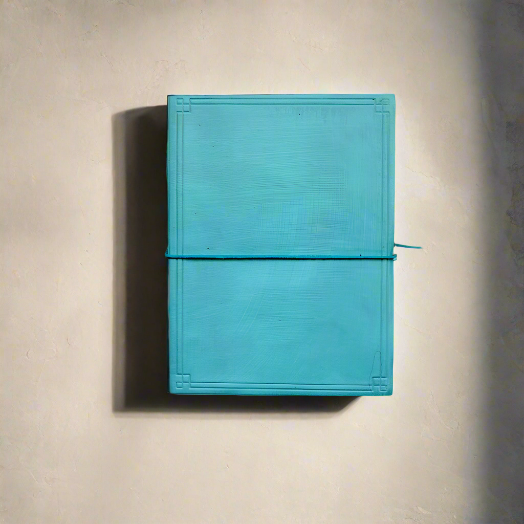 Light Blue 6x8 Leather Journal - Art Deco Border & Lined Tree-Free Paper