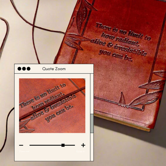 Artisan reddish brown leather diary with motivational quote – thoughtful gift to record thoughts, set goals, or simply affirm self-worth