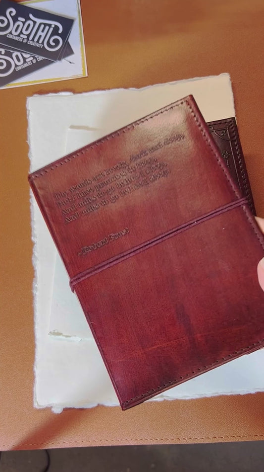 Robert Frost Refillable Leather Journal - "The Woods Are Lovely" Quote