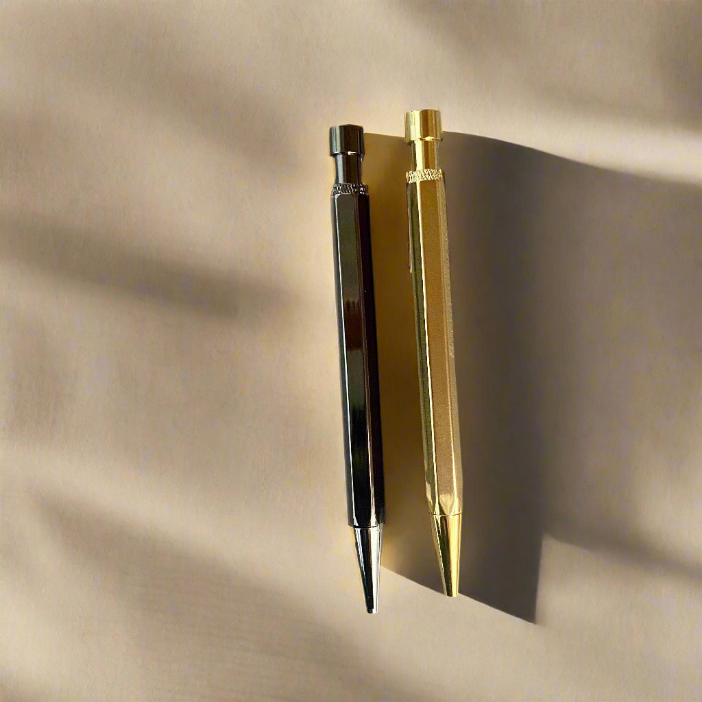 Soothi elegant retractable brass pen – metallic gold and silver for a refined writing experience