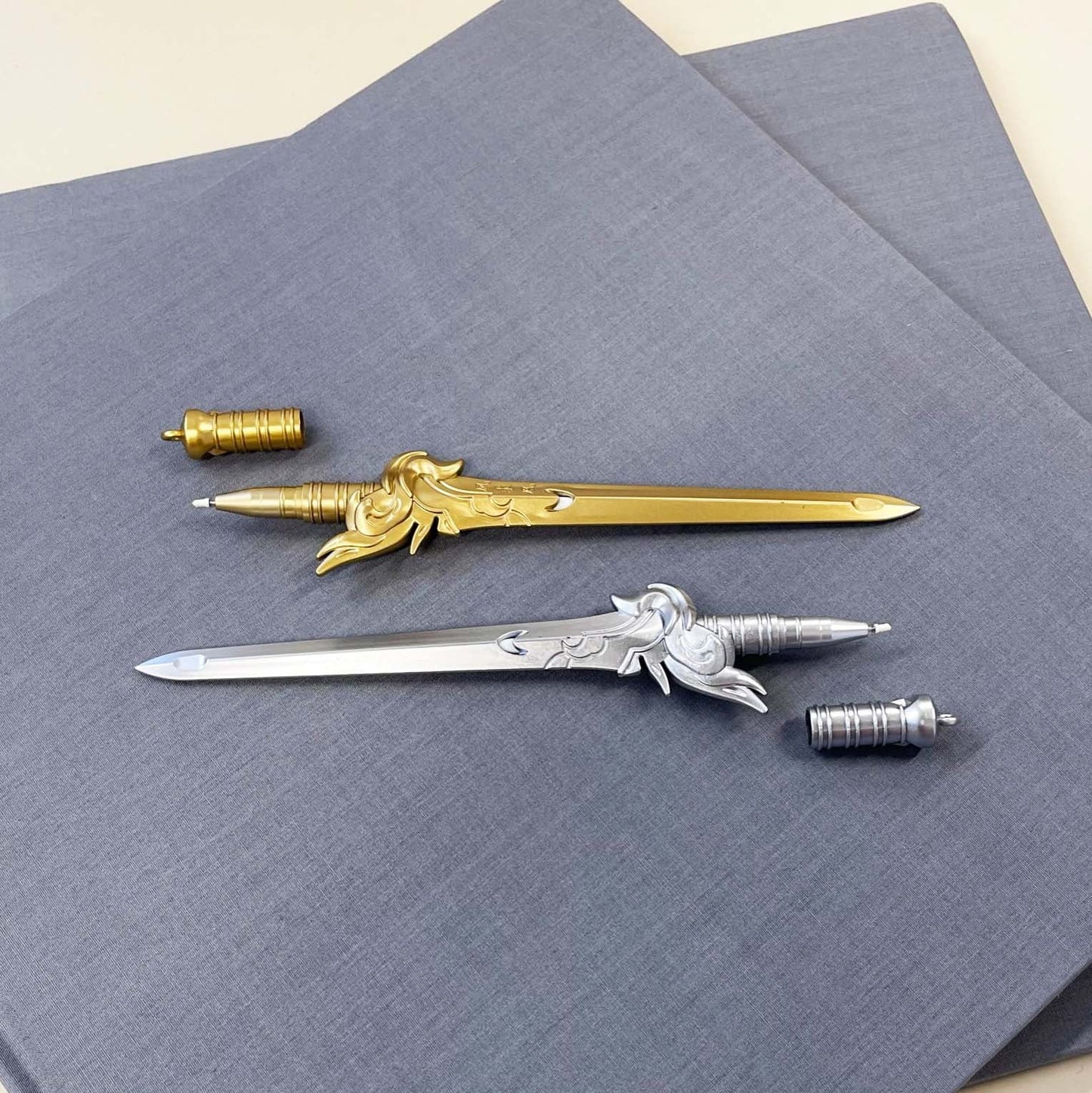 Elegant sword pen in gold and silver – metallic finish for epic note-taking adventures