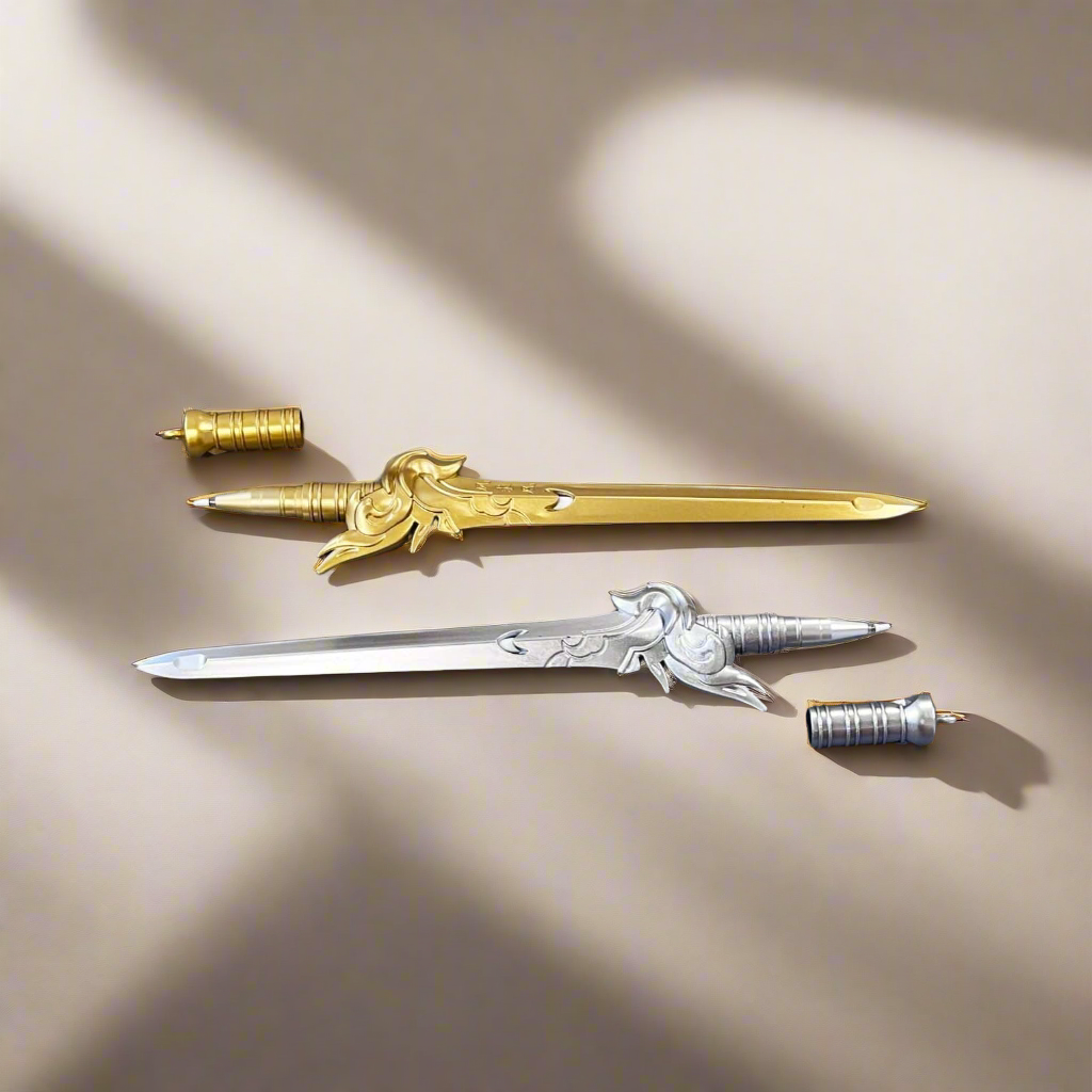 Elegant sword pen in gold and silver – metallic finish for epic note-taking adventures