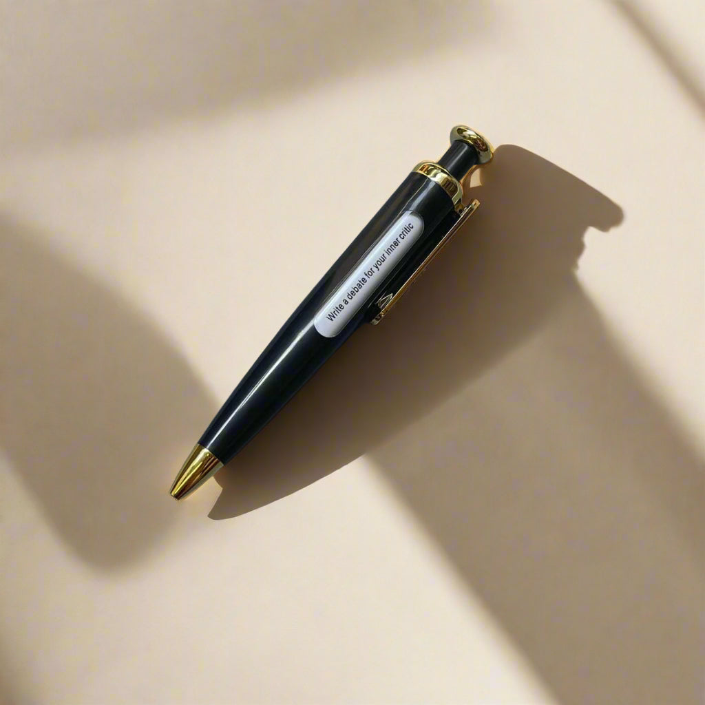 Soothi ballpoint pen with luxurious gold details and journal prompt - write, reflect, repeat