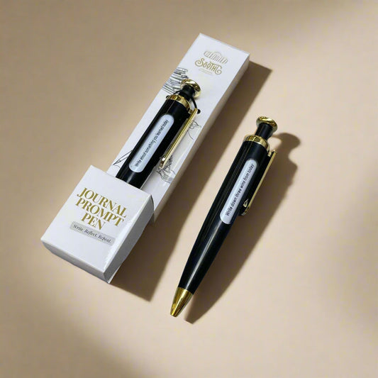Soothi ballpoint pen with luxurious gold details and journal prompt - write, reflect, repeat