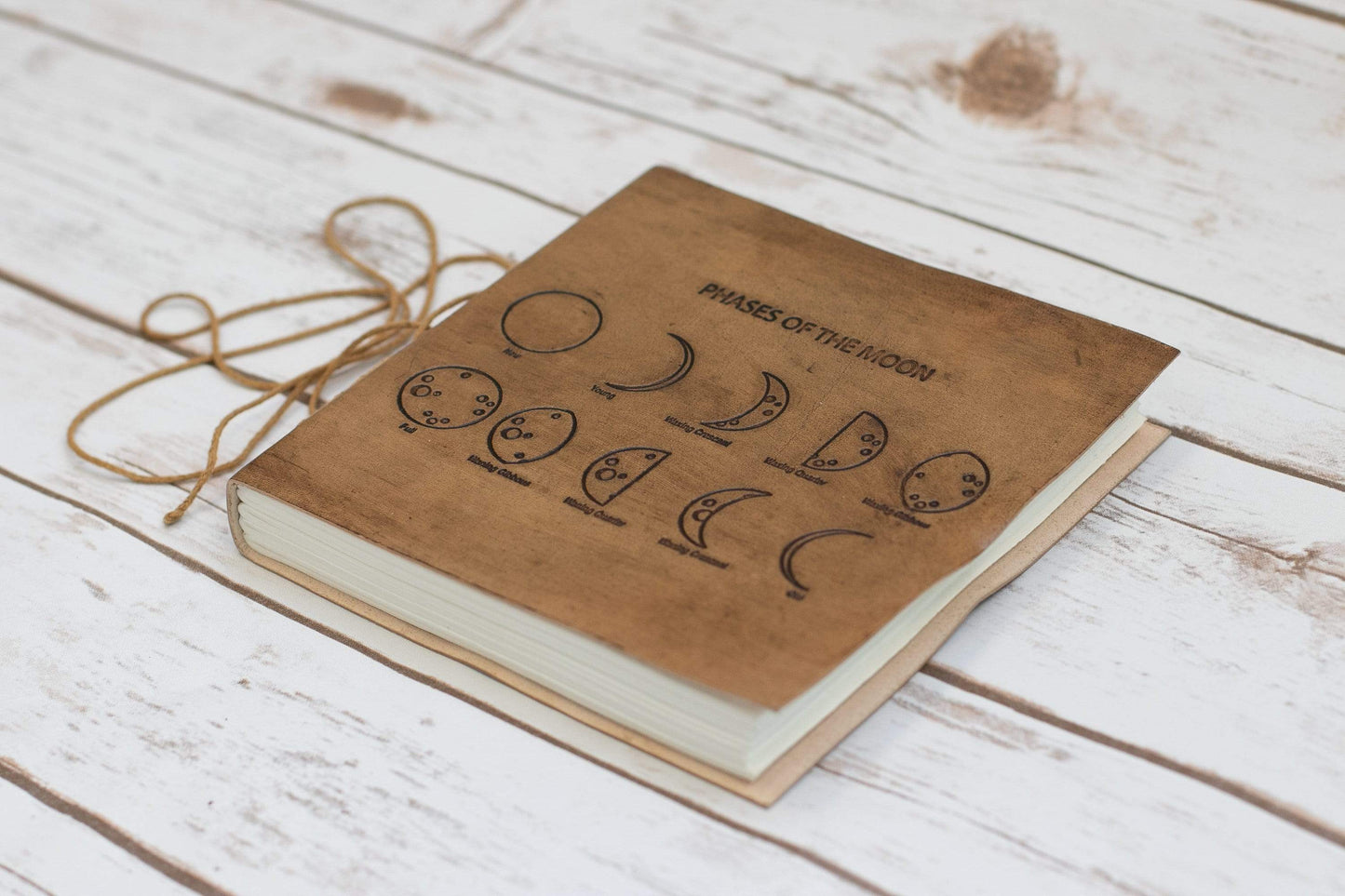 Square Size Moon Phases Embossed Leather Journal - Leather Journals By Soothi