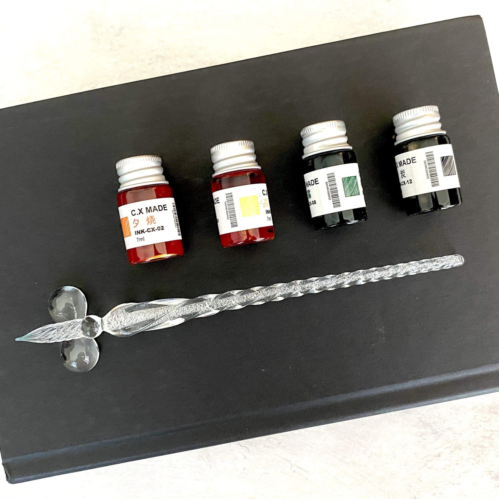 Glass Dip Pen Set With Ink - Leather Journals By Soothi