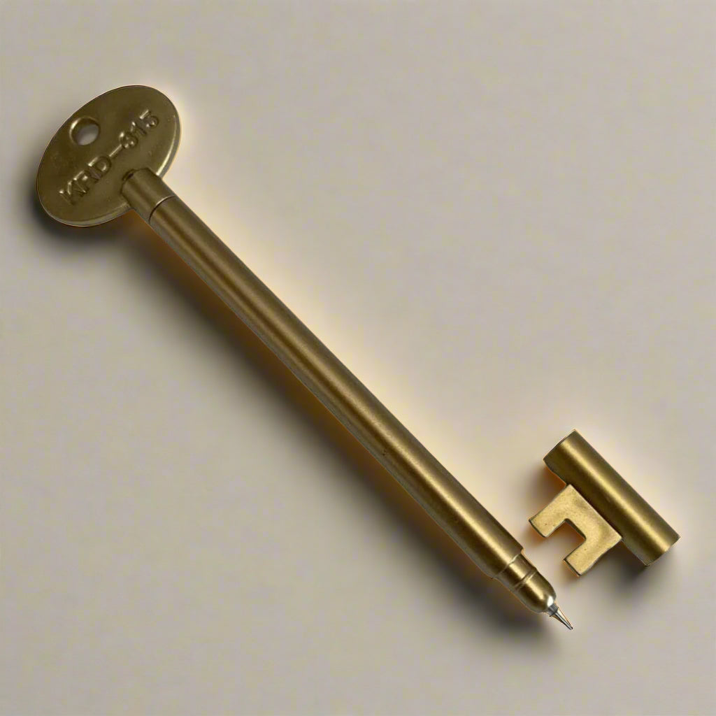 Vintage key-shaped pen in gold and silver metallic finish – unlock your creativity with every word