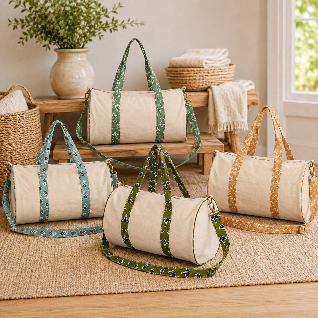 Artisan Canvas Duffle Bag - Washable Cotton Gym Bag & Compact Weekender