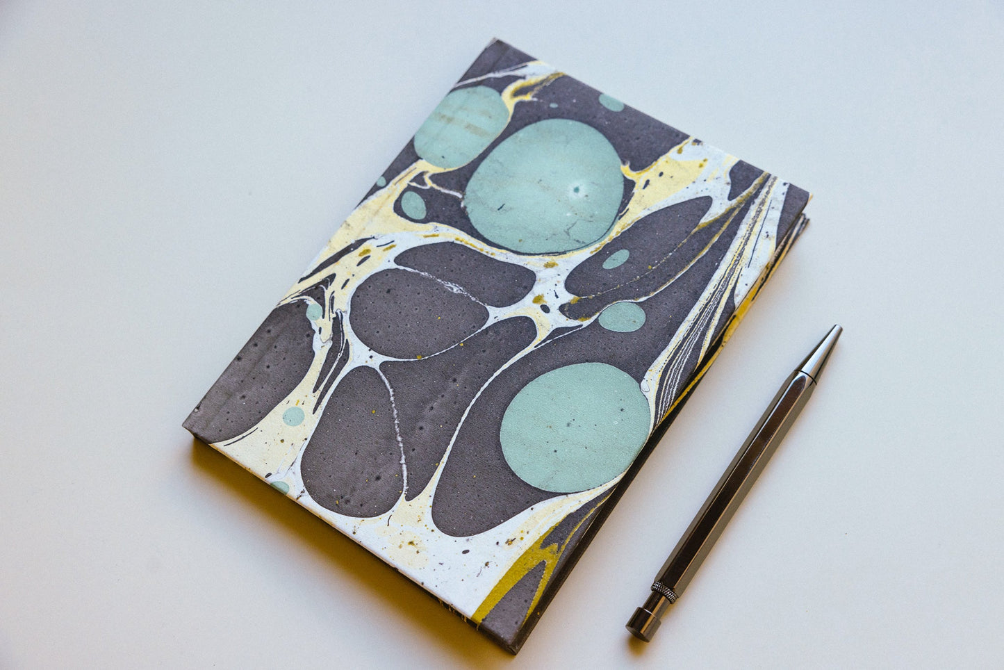 Handmade Marbled Paper Diary - Teal
