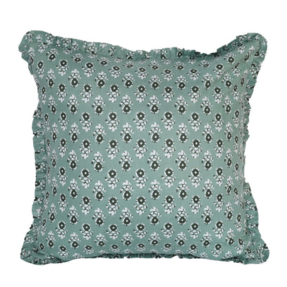 Artisan Block Print Pillow Cover - 20x20 Ruffled Cotton Throw Cushion Case