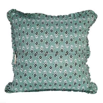 Artisan Block Print Pillow Cover - 20x20 Ruffled Cotton Throw Cushion Case