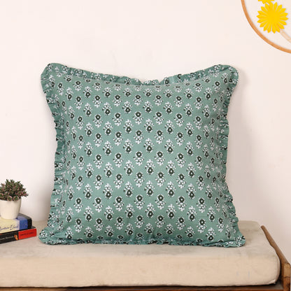 Artisan Block Print Pillow Cover - 20x20 Ruffled Cotton Throw Cushion Case
