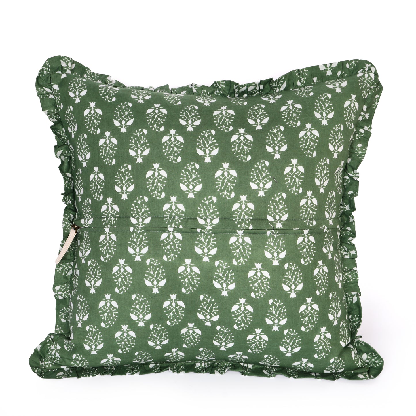 Artisan Block Print Pillow Cover - 20x20 Ruffled Cotton Throw Cushion Case