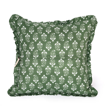 Artisan Block Print Pillow Cover - 20x20 Ruffled Cotton Throw Cushion Case