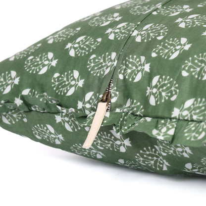Artisan Block Print Pillow Cover - 20x20 Ruffled Cotton Throw Cushion Case