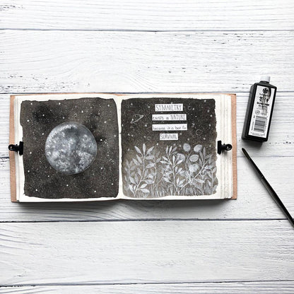 Soothi leather journal embossed with moon phases – celestial-inspired, handcrafted notebook for lunar journaling, intention setting, and spiritual reflection