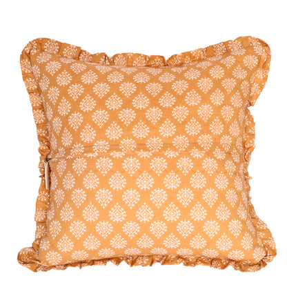 Artisan Block Print Pillow Cover - 20x20 Ruffled Cotton Throw Cushion Case