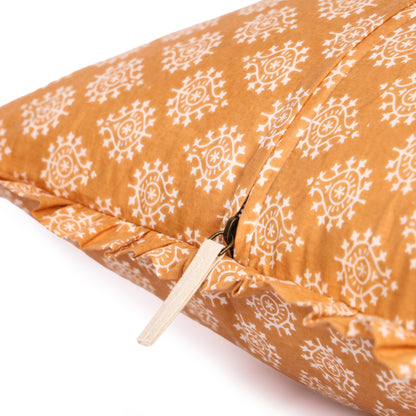 Artisan Block Print Pillow Cover - 20x20 Ruffled Cotton Throw Cushion Case