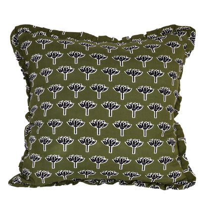 Artisan Block Print Pillow Cover - 20x20 Ruffled Cotton Throw Cushion Case