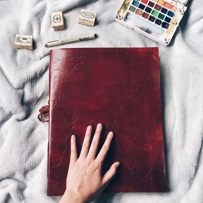 Vintage-style world map in extra large leather journal – ideal gift for travelers, writers, and geography lovers