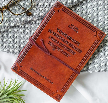 Earth-toned leather journal featuring embossed life quote – thoughtful companion for journaling and sketching on the go