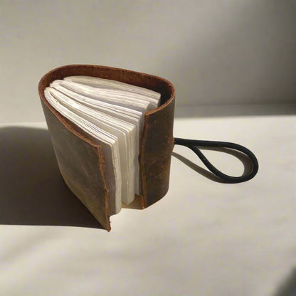 Brown leather mini notepad – rustic and durable notebook for quick notes or travel journaling