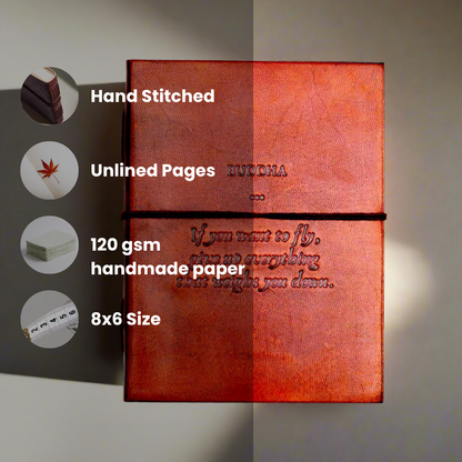 Buddha Quote Leather Journal - "Give Up Everything That Weighs You Down"