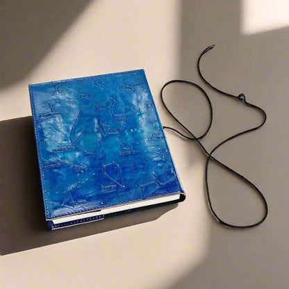 Embossed constellation leather journal in color blue – perfect for astrology lovers, writers, and deep thinkers 