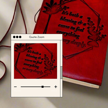 Handcrafted leather-bound diary with inspirational cover text – eco-conscious gift for seekers and storytellers