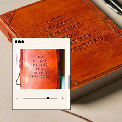 Artisan leather notebook with quote “Another Adventure” – made for explorers, travelers and goal setters