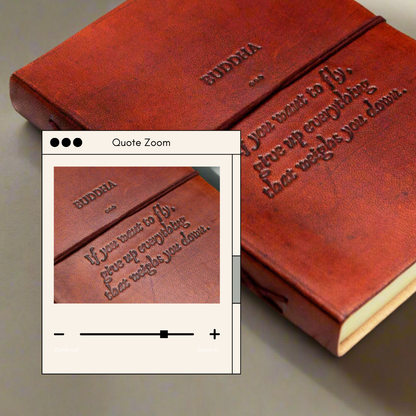 Artisan leather journal with poetic quote embossed – sustainable notebook for mindful writing and creative flow