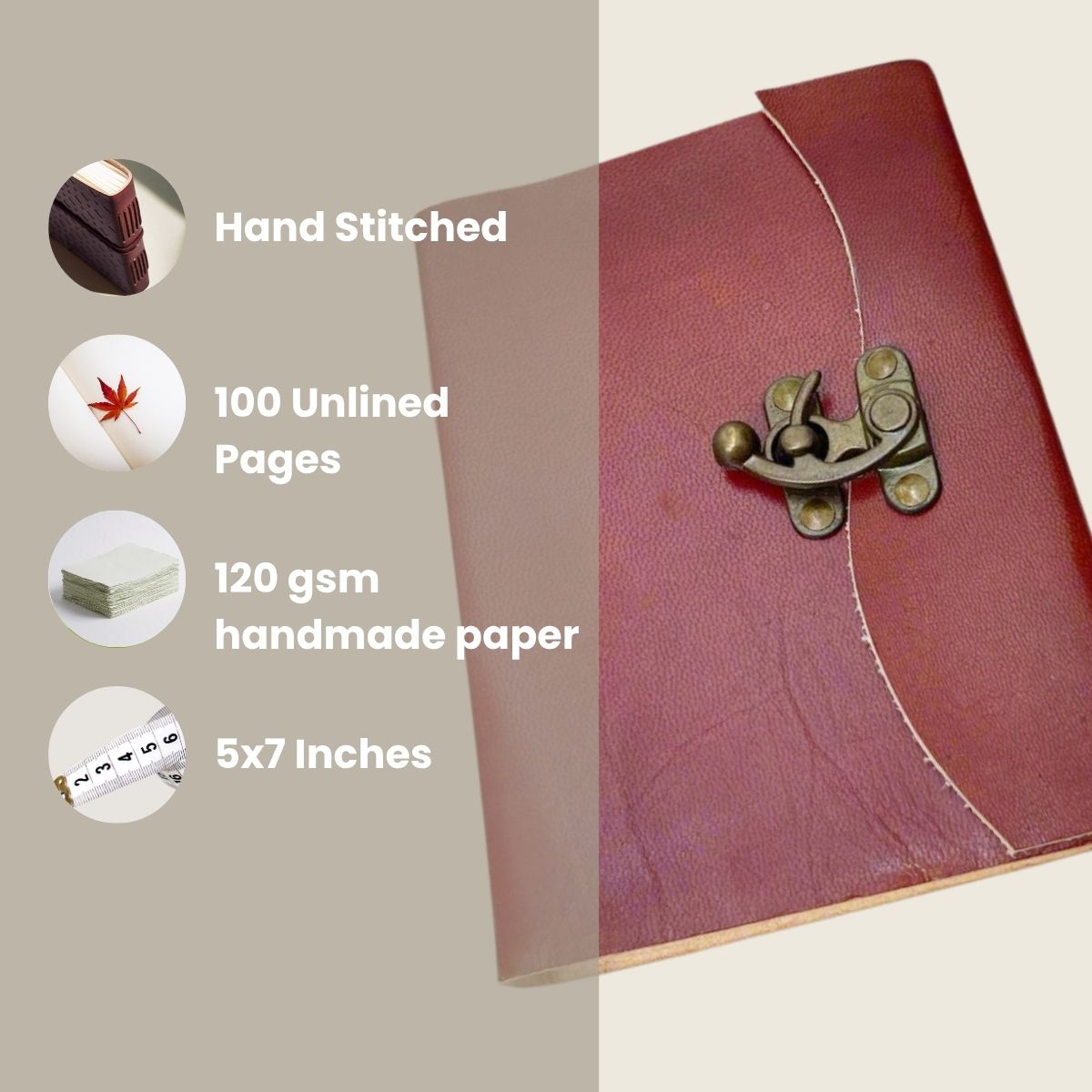 Rustic leather-bound journal with latch – handcrafted, old-world style notebook for writing, sketching, and timeless journaling